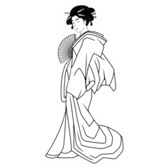 Isolated outline of a japanese geisha with traditional clothes Vector illustration