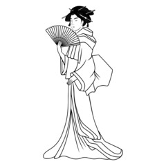 Obraz premium Isolated outline of a japanese geisha with traditional clothes Vector illustration