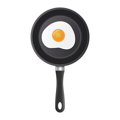 Realistic fried egg on frying pan in top view