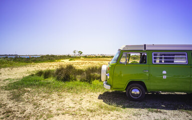 Campervan camping in a wild beach. Algarve - Portugal