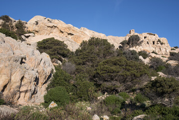 Fototapeta na wymiar Batteria Candeo, isola Caprera, Parco Nazionale Arcipelago di La Maddalena, Sardegna