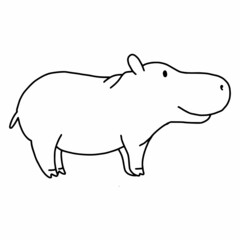 Doodle behemoth. Coloring book for kids. Cute hippopotamus. African animals.