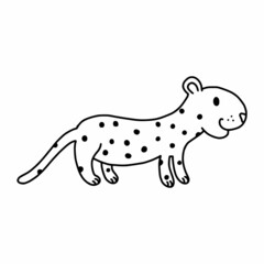 Cute spotted leopard. Vector doodle illustration. African animal. Coloring book for kids.