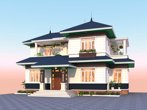 3d render of house exterior view