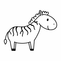 Cute zebra in doodle style. Coloring book for kids. African animals.