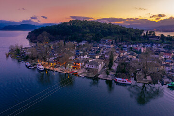Ioannina city in Greece, Aslan Pasha Tzami, the lake with the island of Kyra Frosini or nissaki.