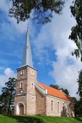 Mazirbe lutheran church in sunny summer day, Latvia.
