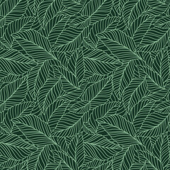 Naklejka na ściany i meble Elegant seamless pattern with delicate leaves. Vector Hand drawn floral background.
