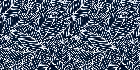 Papier Peint photo Feuilles tropicales Modèle sans couture élégant avec des feuilles délicates. Vecteur fond floral dessiné à la main.