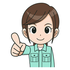 指差しする作業員の女性