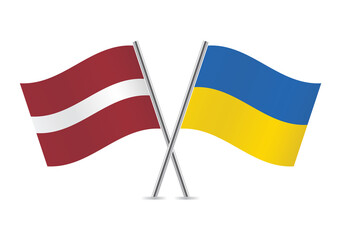 Latvia and Ukraine flags. Latvian and Ukrainian flags, isolated on white background. Vector illustration.