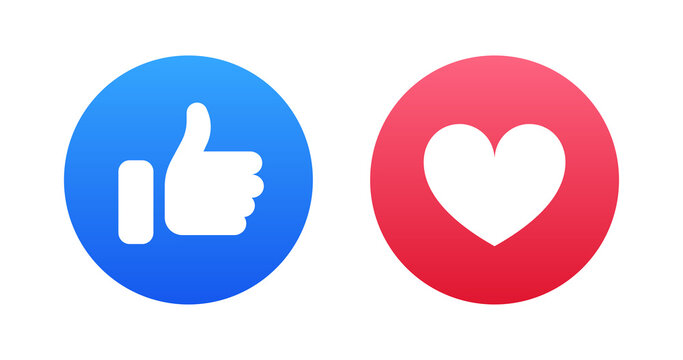 Thumb up and heart icons set. Vector illustration