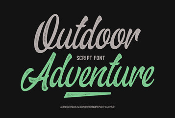 Outdoor Adventure. Brush Script Lettering Font. Vector Illustration