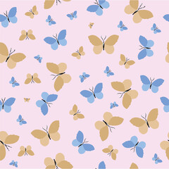 Small butterflies on a pink background seamless pattern. Trendy illustrated vector pattern for corporate identity, stationery, packaging and wallpaper. Minimalistic floral background.