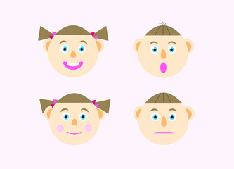 Illustration. Vector image. Children, boy and girl, different emotions.