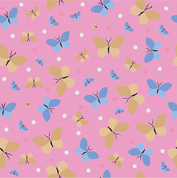 Small butterflies on a pink background seamless pattern. Trendy illustrated vector pattern for corporate identity, stationery, packaging and wallpaper. Minimalistic floral background.