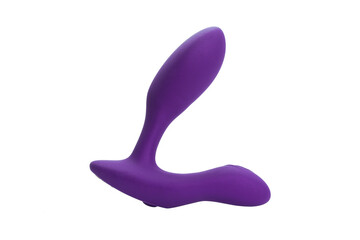 sex toy anal vibrator for stimulating the sphincter and clitoris double pleasure, purple object of erotic purpose with an elegant design isolated on a white background, nobody.