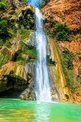 Beautiful waterfall located in Oaxaca, Mexico. Turquoise water. Santiago Apoala, Mexico
