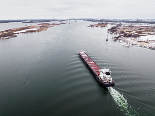 Cargo ship near the Port of Montreal on the St-Lawrence River