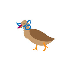 Isolated duck trapped in six pack plastic rings Vector illustration