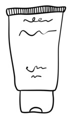 Hand cream bottle silhouette in minimalist hand drawn style. Lotion container outline for soft skin care