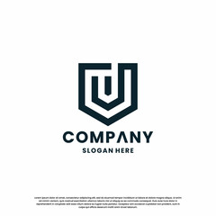 creative monogram letter J with shield combination logo design template