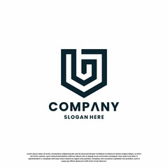 creative monogram letter B J with shield combination logo design template
