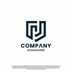 creative monogram letter J with shield combination logo design template