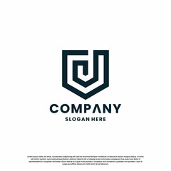 creative monogram letter J with shield combination logo design template
