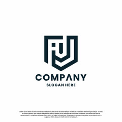 creative monogram letter J with shield combination logo design template