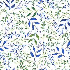 Greenery leaf stem pattern seamless vector.
