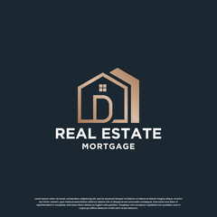 House logo design with initial letter D for real estate