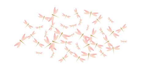 Exotic rosy pink dragonfly cartoon vector illustration. Spring vivid insects. Fancy dragonfly cartoon fantasy background. Delicate wings damselflies patten. Fragile beings