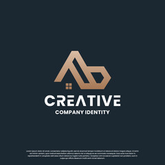 letter A B monogram combine with house logo design with golden color