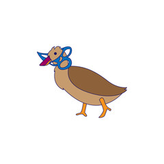 Isolated duck trapped in six pack plastic rings Vector illustration