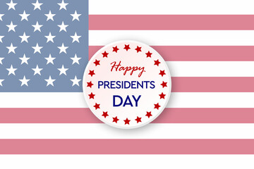 Presidents Day banner with Presidents Day lettering, USA flag, dark blue background, stars and stripes