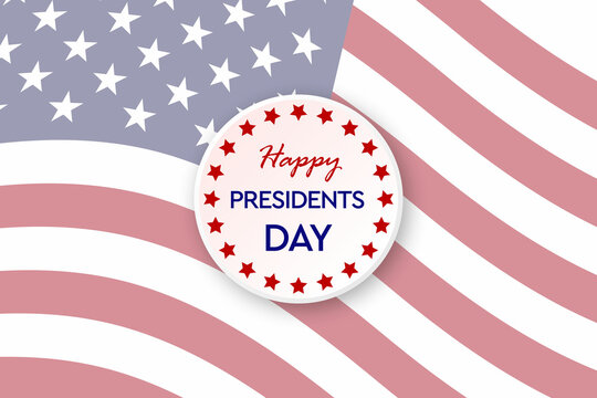 Presidents Day banner with Presidents Day lettering, USA flag, dark blue background, stars and stripes
