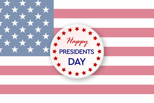 Presidents Day banner with Presidents Day lettering, USA flag, dark blue background, stars and stripes