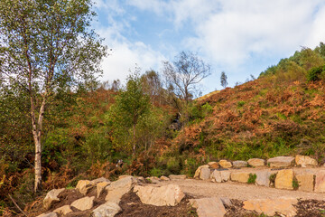 Walking footpath in Glenfinnan , Scotland Highlands, UK