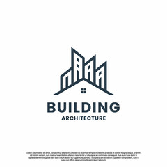 minimalist building logo design combine house with skyscraper