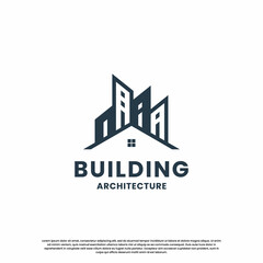 minimalist building logo design combine house with skyscraper