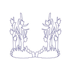 Isolated burning trees. Destruction of the ecosystem Vector illustration