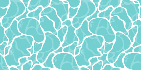 Quiet clear blue water surface seamless pattern illustration. Modern flat cartoon background design of beach or pool with tranquil turquoise ripples. Summer vacation backdrop.