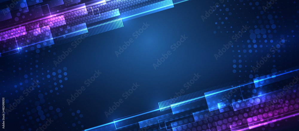 Aufkleber Hi-tech computer digital technology concept. Abstract technology communication vector illustration. Wide Blue background with various technological elements.