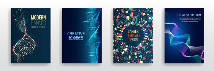 Vector template for brochure or cover. Filtering machine algorithms. Sorting data. Business layout, futuristic brochures, flyers, presentation. Digital technology and modern scientific concepts.