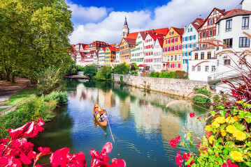 Tubingen, Germany. Colorful old town on the river Neckar. - obrazy, fototapety, plakaty