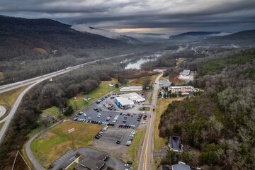 Cloudy day in the mountains of Tennessee - aerial view from a drone