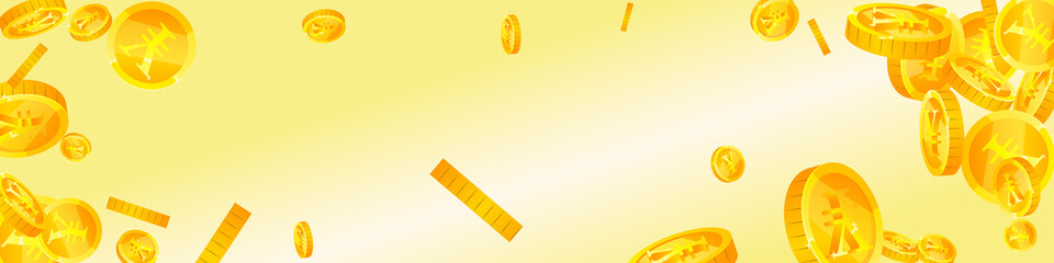 Chinese yuan coins falling. Cute scattered CNY coins. China money. Posh jackpot, wealth or success concept. Vector illustration.