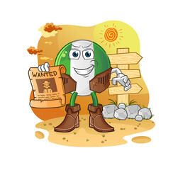 nigerian flag cowboy with wanted paper. cartoon mascot vector