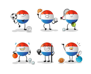 dutch flag sport set character. cartoon mascot vector